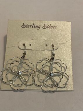 Sterling silver flower hook earrings